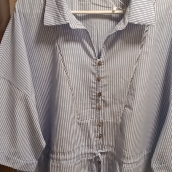 FINAL PRICE NWT Simplee Plus light blue & white striped jumper/big front pockets - Picture 1 of 5